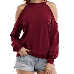 Red Halter Neck Cold Shoulder Sweater Large
